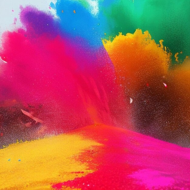 Rainbow colorful powder explosion on white and colorful luxury flowers