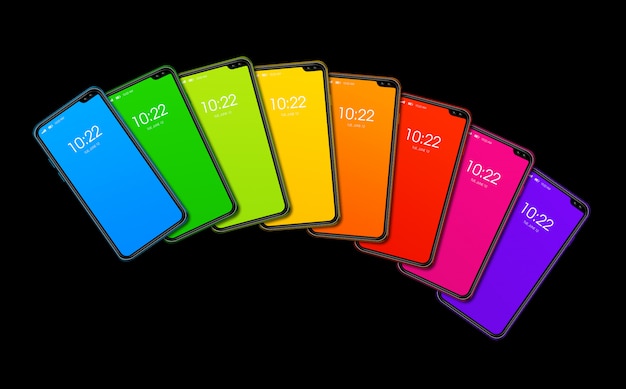 Rainbow colorful smartphone set isolated