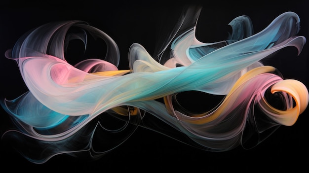 Rainbow colorful smoke or abstract wave swirl on black background