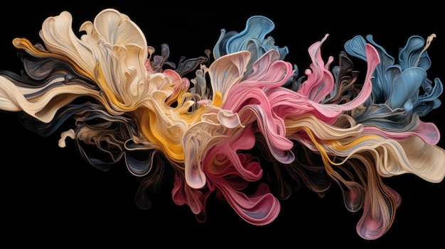 Rainbow colorful smoke or abstract wave swirl on black background