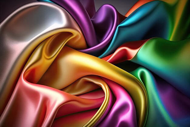 虹色 抽象的な光沢のあるプラスチック 絹またはサチン 波状の背景 豪華で魅力的なデザイン