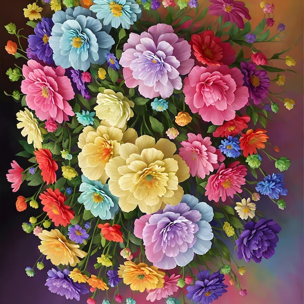 Rainbow colors flowers bouquet illustration