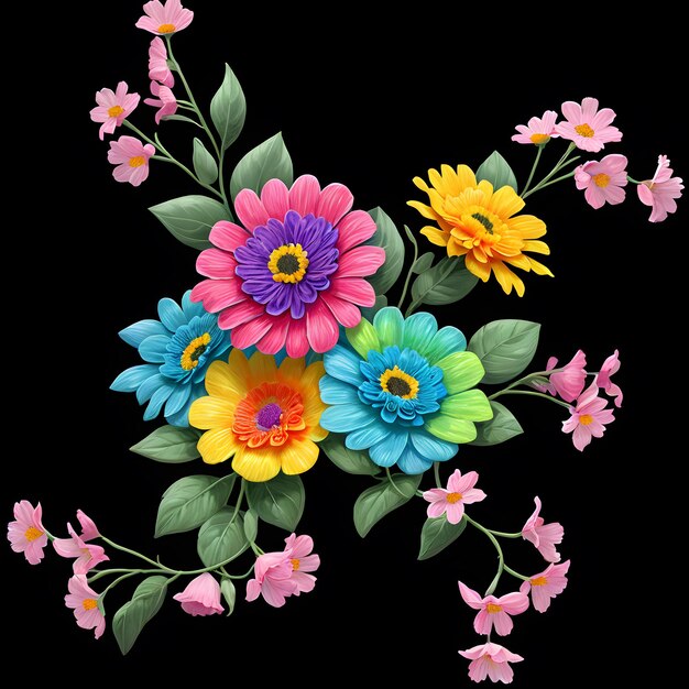 Rainbow colors flowers bouquet illustration