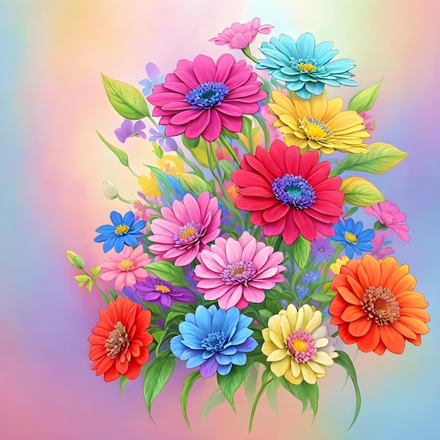 Rainbow colors flowers bouquet