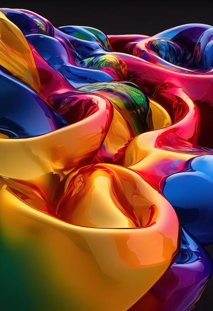 Rainbow colors realistic liquid plastic dynamic fluid abstract background Digital 3D illustration