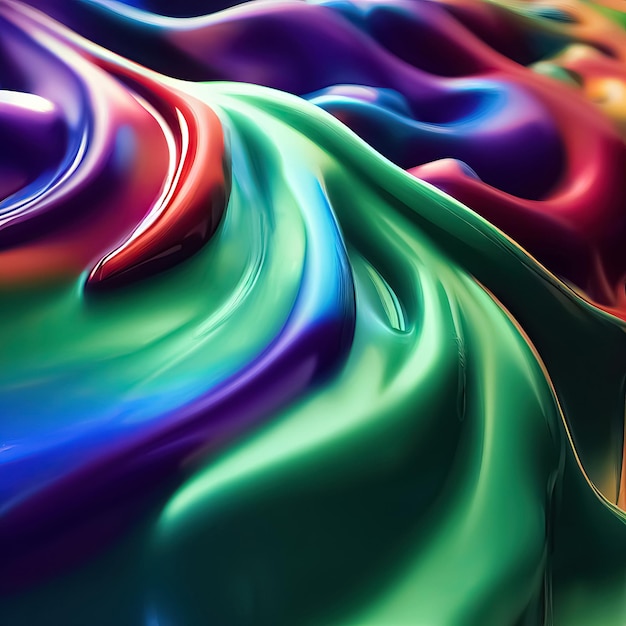 Rainbow colors realistic liquid plastic dynamic fluid abstract background Digital 3D illustration