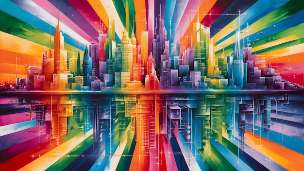Rainbow coloured cityscape vibrant illustration pride celebration background illustration