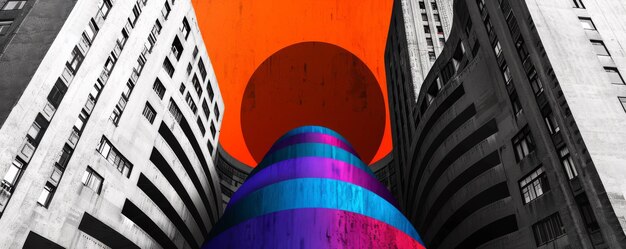写真 摩天楼 の 上 に 昇る 虹 の 円<unk>