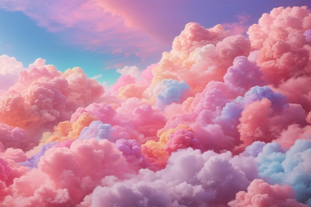 Rainbow cotton candy clouds cotton candy cloud background dreamy clouds background cotton clouds background ai generative