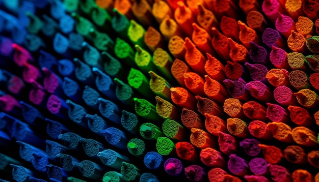 A rainbow of crayons is shown with the word art on the top