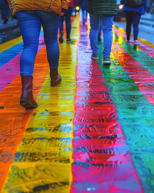 Foto una carta da parati per i pedoni di rainbow crosswalk