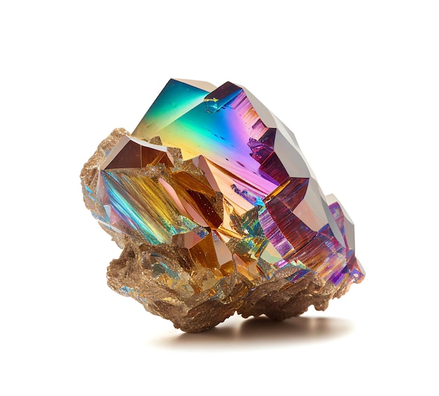 Rainbow Crystal Isolated Titanium Color Stone Rainbow Gem Generative Ai Illustration