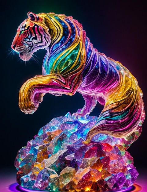 Photo rainbow crystal statue of a tiger