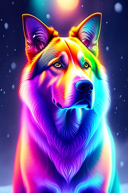 Rainbow dog wall art digitale kunst regenbooghond door de printstudio