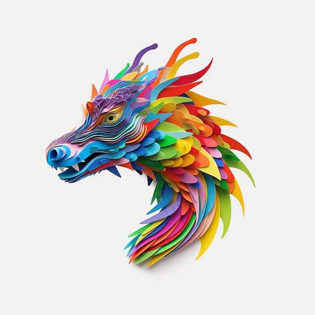 Rainbow dragon portrait paper style Generative AI