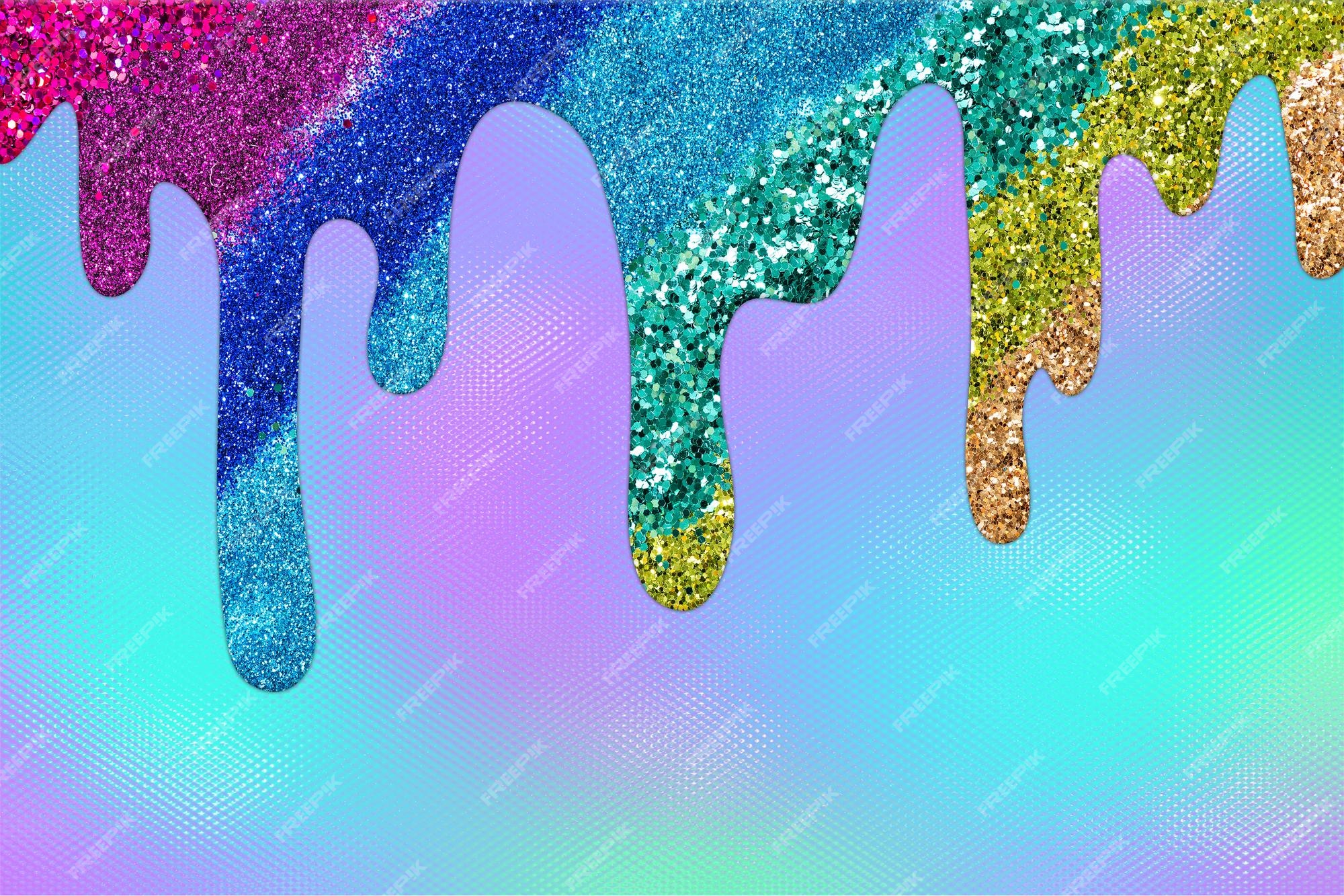 Premium Photo | Rainbow dripping glitter background dripping ...