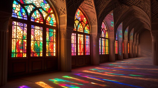 Photo the rainbow effect of the mosques stainedglass win