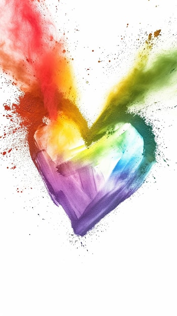 Photo rainbow exploding heart made from powder on love