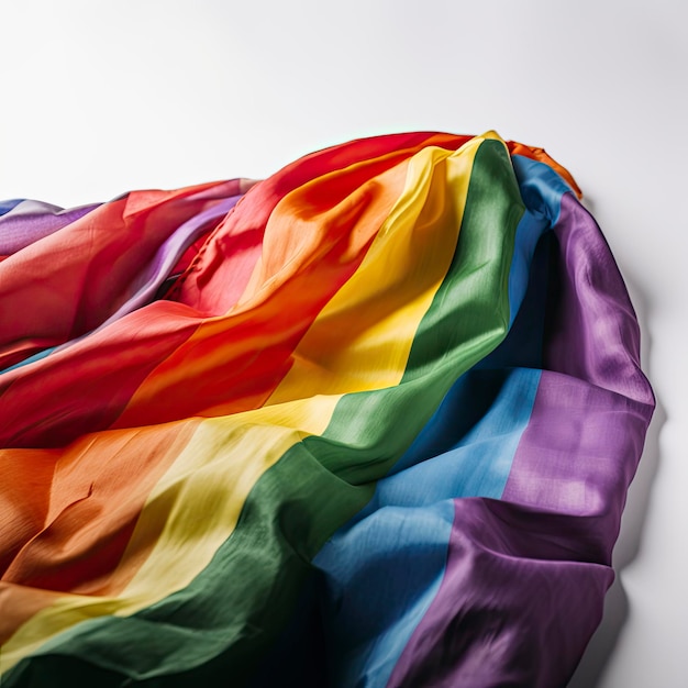 Rainbow fabric on white background top view LGBT concept