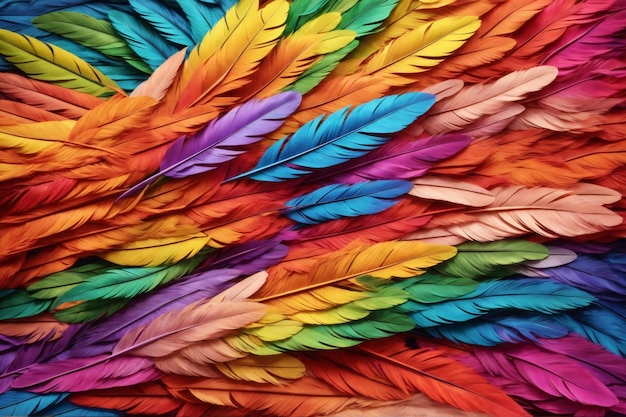 Радужный фон с перьями Радужные красочные обои с перьями Многоцветные перья фон Красочная текстура перьев Генеративный искусственный интеллект
