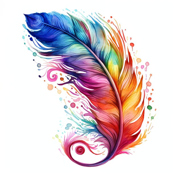 Rainbow Feather Fantasy Sky Night gazing watercolor