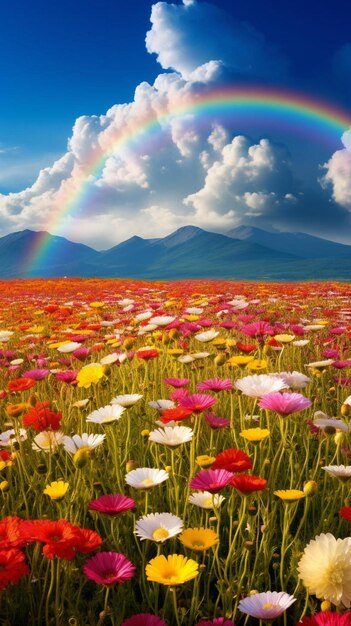 Rainbow in a field of flowers