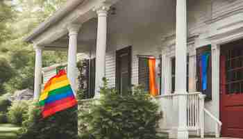 Photo a rainbow flag is displayed on a house