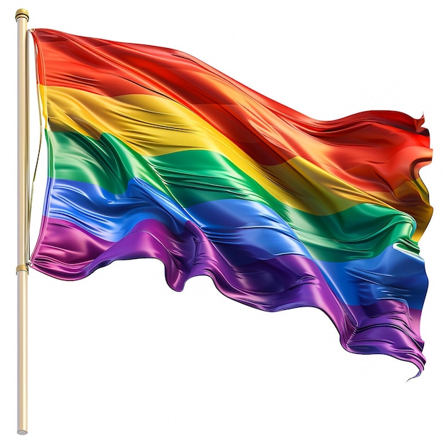 Foto una bandiera arcobaleno è su un palo con uno sfondo bianco