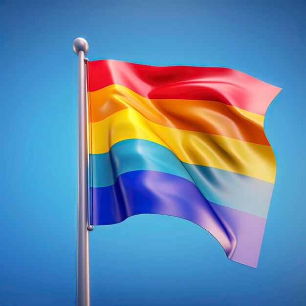 A rainbow flag is waving in the wind