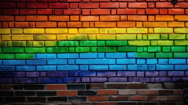 Rainbow flag painted on a brick wall Flag of the LGBT community painted on a brick wall Generative AI