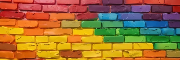 A rainbow flag painted onto a brick wall