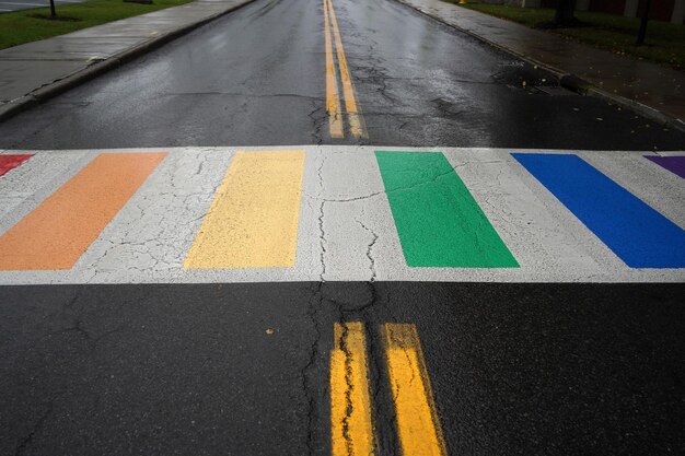 Rainbow flag pedestrian crossroad