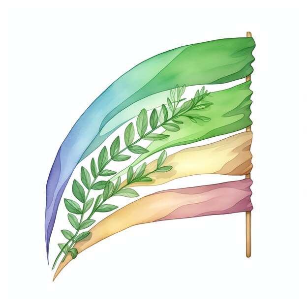 rainbow flag simple life accessory for spring or summer day in neutral green botanical leaves for