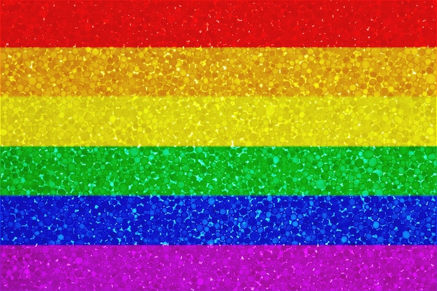 Rainbow flag on Styrofoam texture. LGBT flag painted on polyfoam