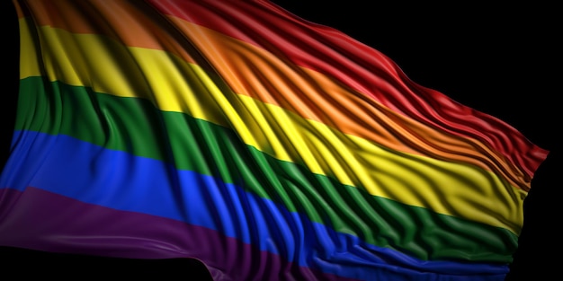 Rainbow flag waving on black background banner 3d illustration