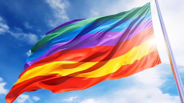 A rainbow flag with the word pride on it