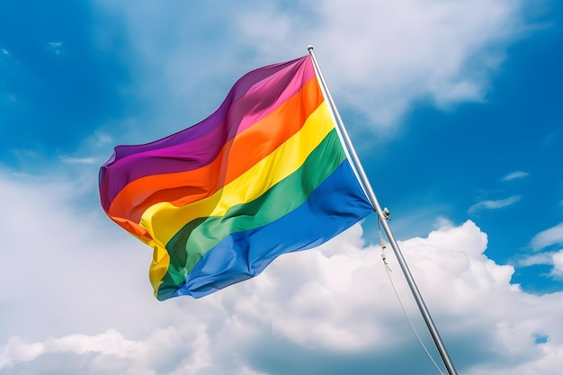 A rainbow flag with the word pride on it