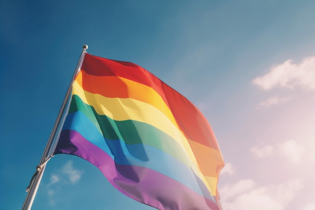 A rainbow flag with the word pride on it