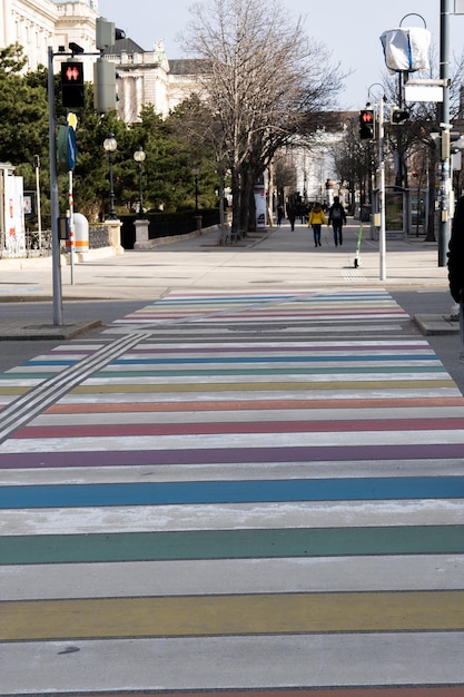 Photo rainbow flag zebra crossing in vienna