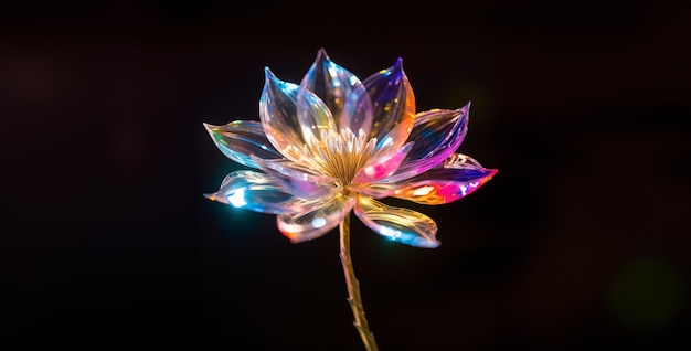 a rainbow flower made of glass black background rose on black