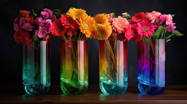 A rainbow of flowers in a vase