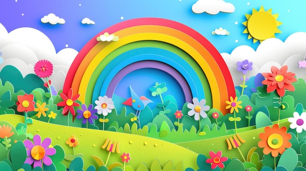 Rainbow and Flowers