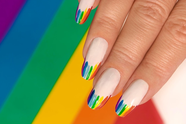 Rainbow French manicure