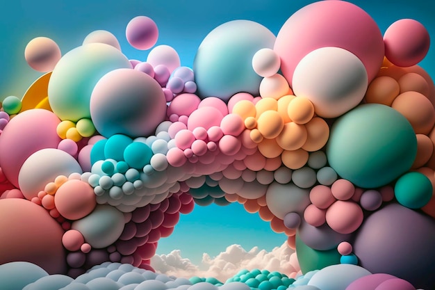 パステル風船からの虹 3 d 球の抽象的な背景色の泡