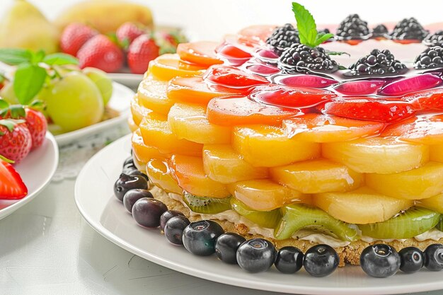 Foto una torta di frutta arcobaleno con strati di frutta diversa