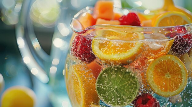 Photo rainbow fruit salad in a modern kitchen