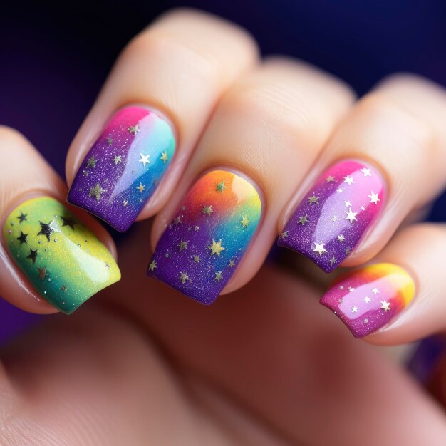 Photo rainbow galaxy nails