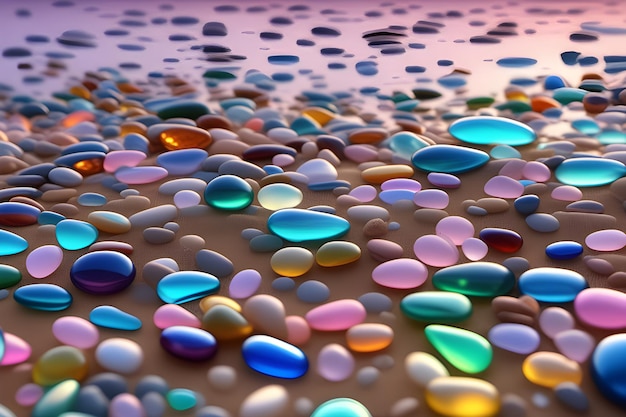 Foto ciottoli di vetro arcobaleno sulla spiaggia