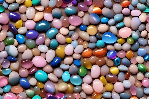 rainbow glass pebbles on the beach