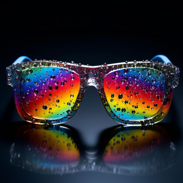 rainbow glasses with water drops on them